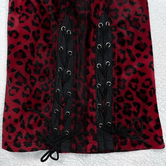 Vintage Lip Service Freaks in Fur Red Faux Leopard Print Pants 11 Y2K Mall Goth - Picture 16 of 16